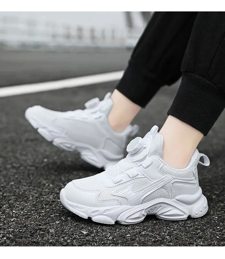 Kids White Running Sneakers with Rotating Buttons — feature 17