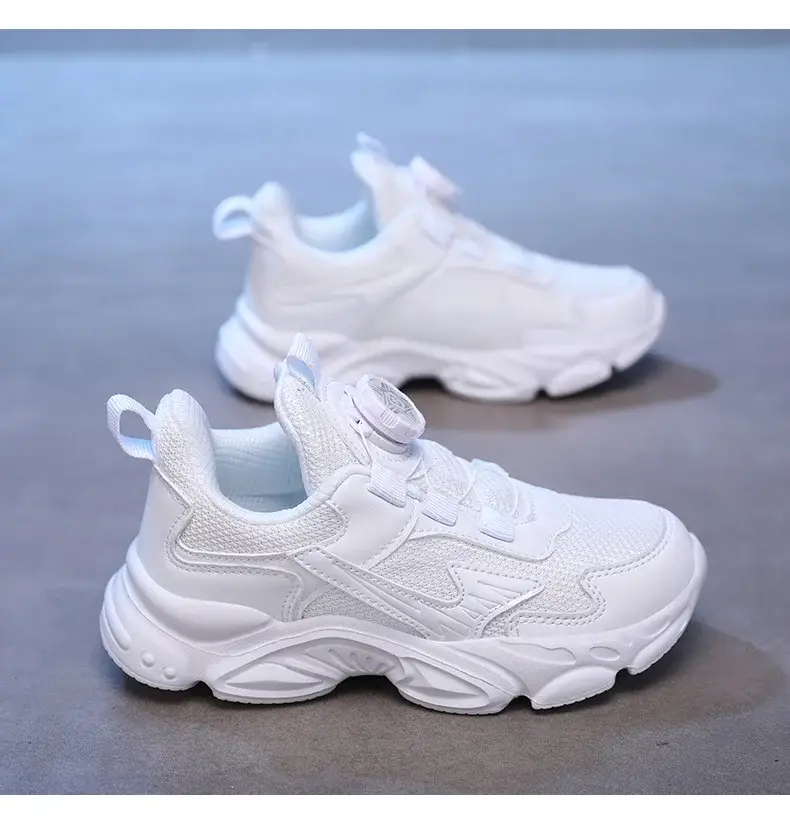 Kids White Running Sneakers with Rotating Buttons — feature 25