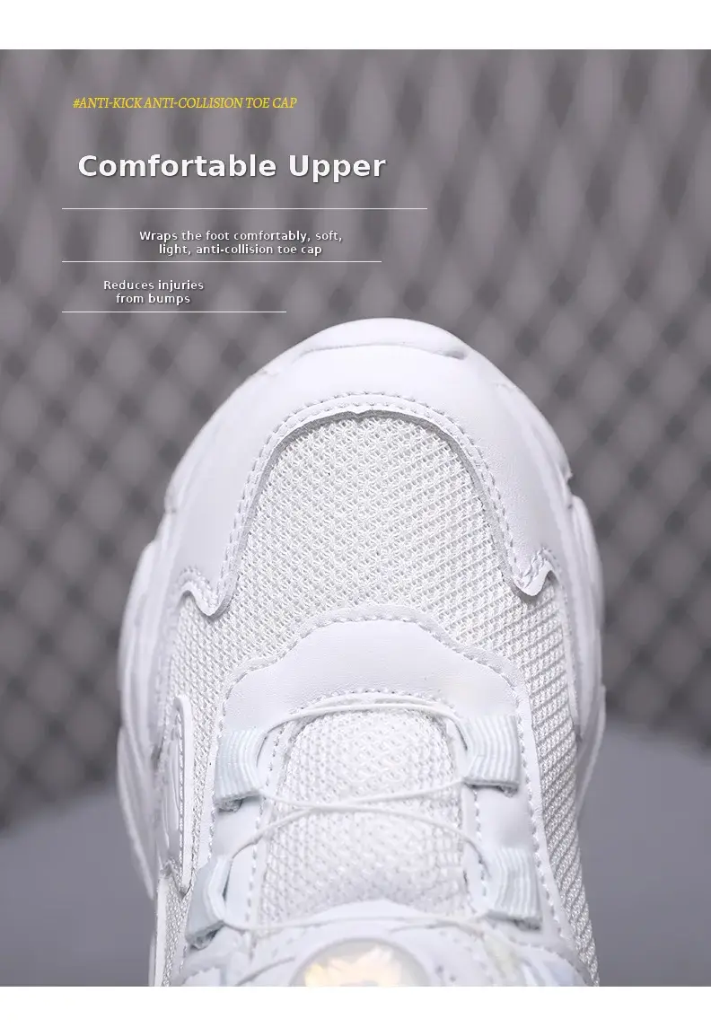 Kids White Running Sneakers with Rotating Buttons — feature 6