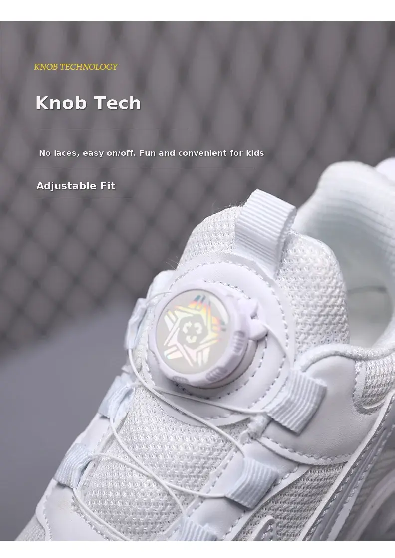 Kids White Running Sneakers with Rotating Buttons — feature 8