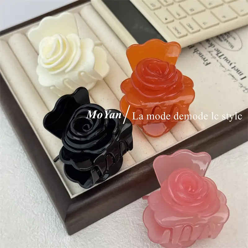 2024 Black 3D Rose Hair Clip for Women
