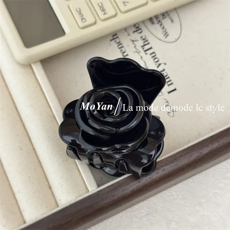 2024 Black 3D Rose Hair Clip for Women