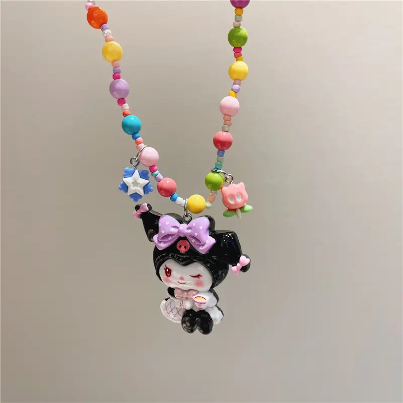 Girls Cartoon Princess Beaded Necklace with Elsa Pendant