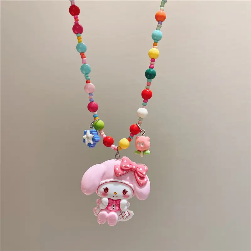Girls Cartoon Princess Beaded Necklace with Elsa Pendant