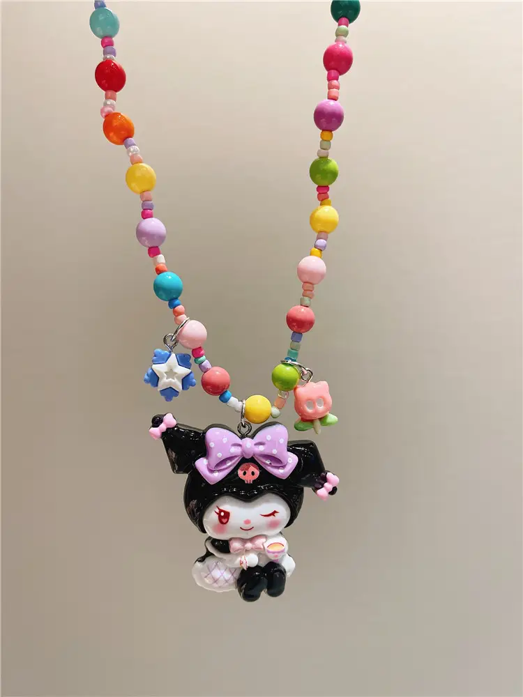 Girls Cartoon Princess Beaded Necklace with Elsa Pendant