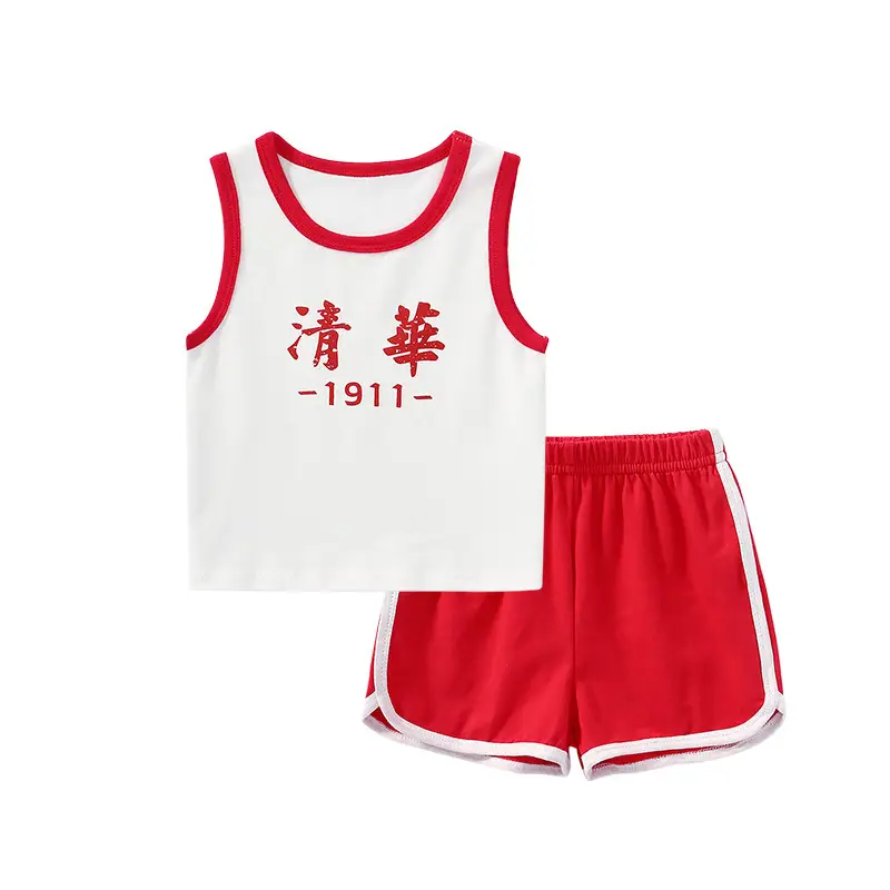 2280 Summer Kids Vest Shorts Red White 0-2Y