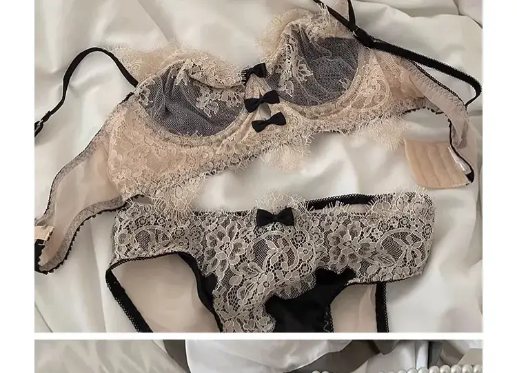 French Style Lace Underwear Women's Black White Large Chest — feature 9