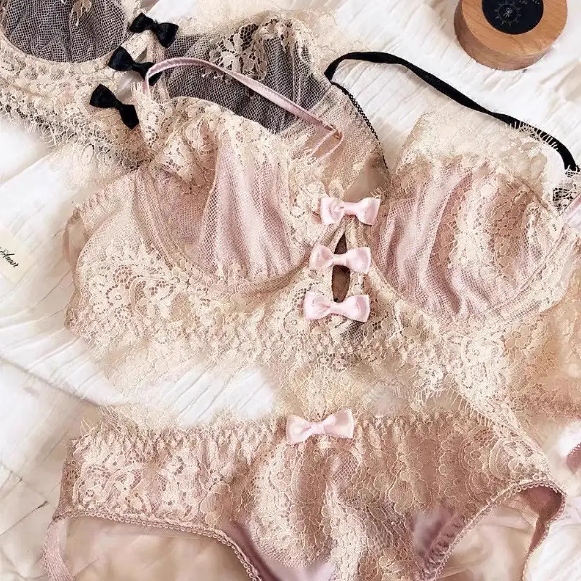 French Style Lace Underwear Women's Black White Large Chest