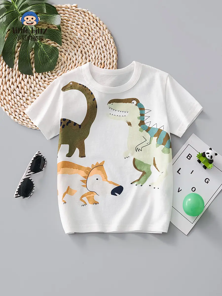 Kids Dinosaur Graphic T-Shirt White Medium Large - Image 2