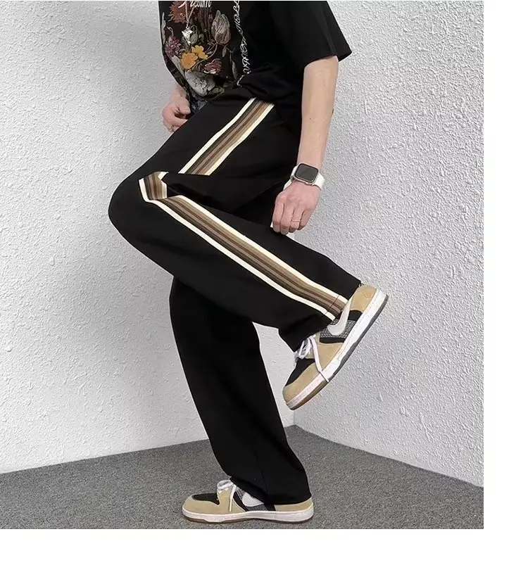 Men Black Side Stripe Casual Pants Loose American Style — feature 10