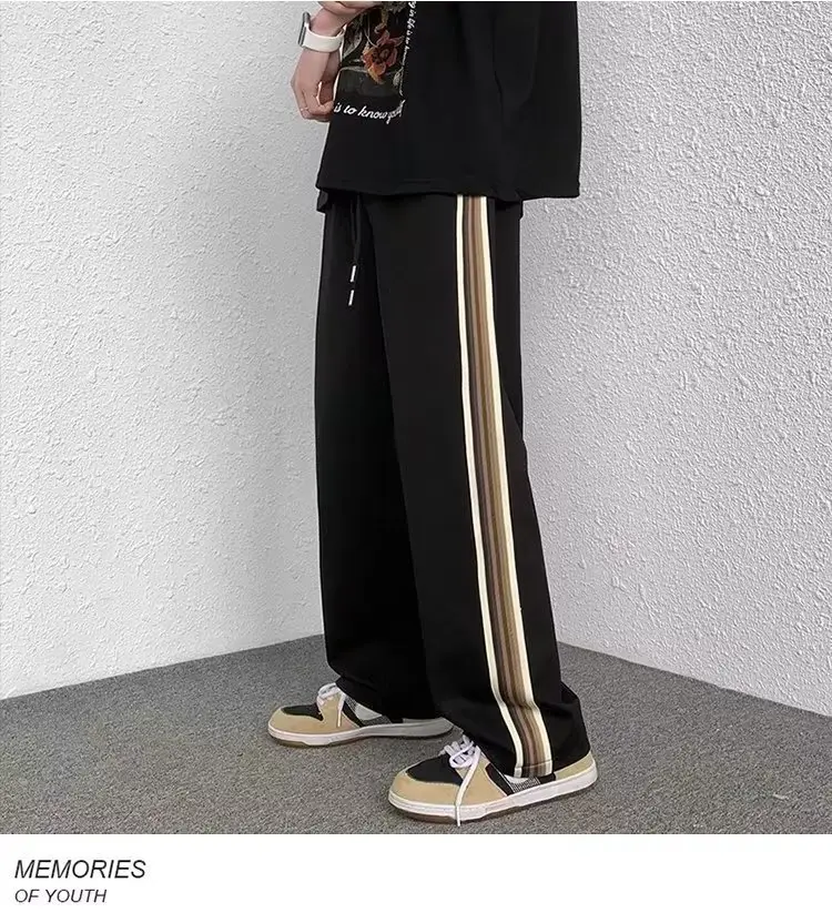 Men Black Side Stripe Casual Pants Loose American Style — feature 11