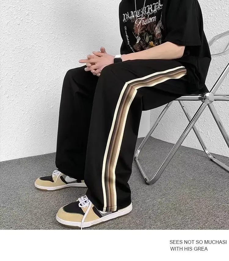 Men Black Side Stripe Casual Pants Loose American Style — feature 13