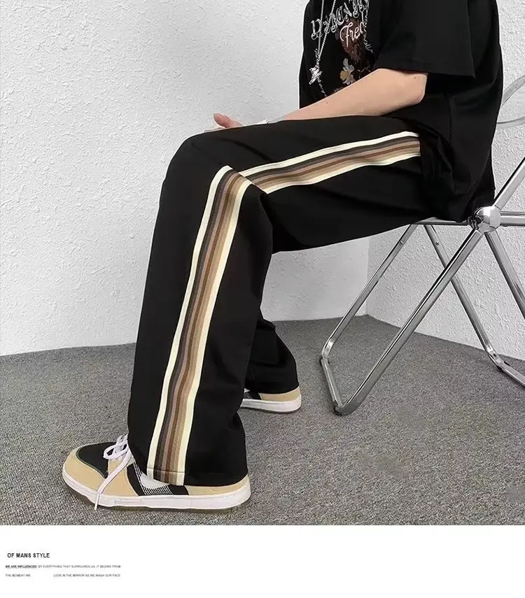 Men Black Side Stripe Casual Pants Loose American Style — feature 15