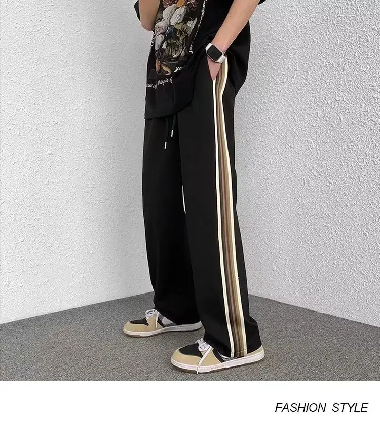 Men Black Side Stripe Casual Pants Loose American Style — feature 16