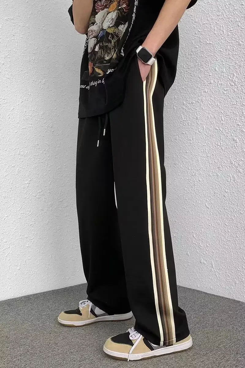 Men Black Side Stripe Casual Pants Loose American Style — feature 17