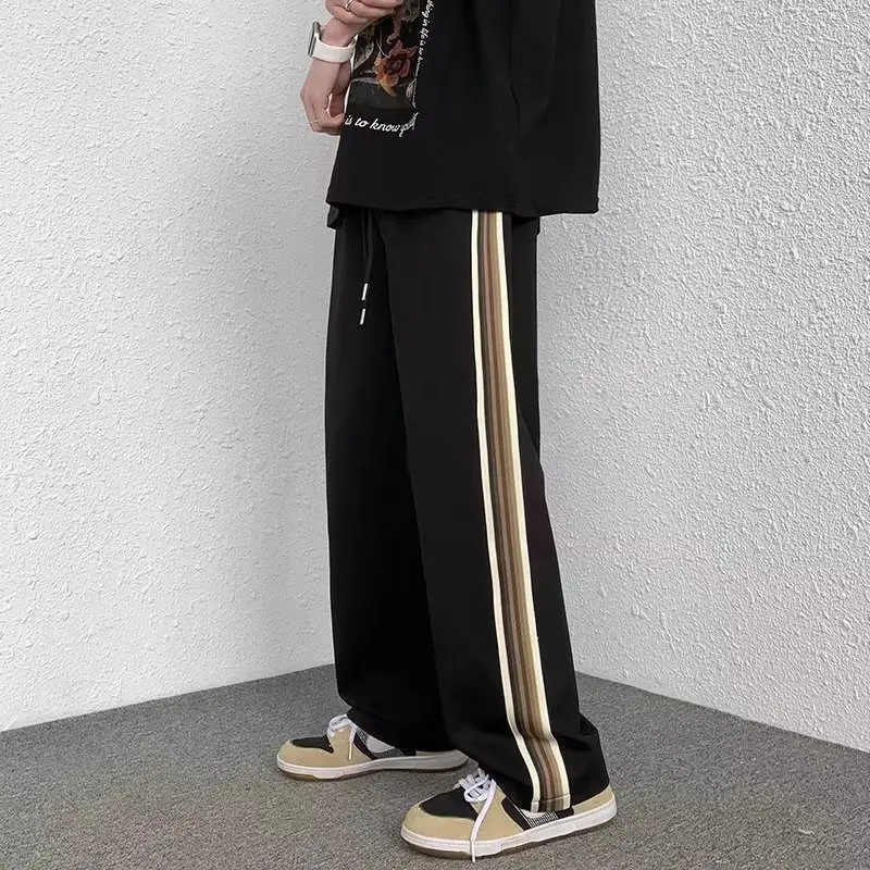 Men Black Side Stripe Casual Pants Loose American Style — feature 2