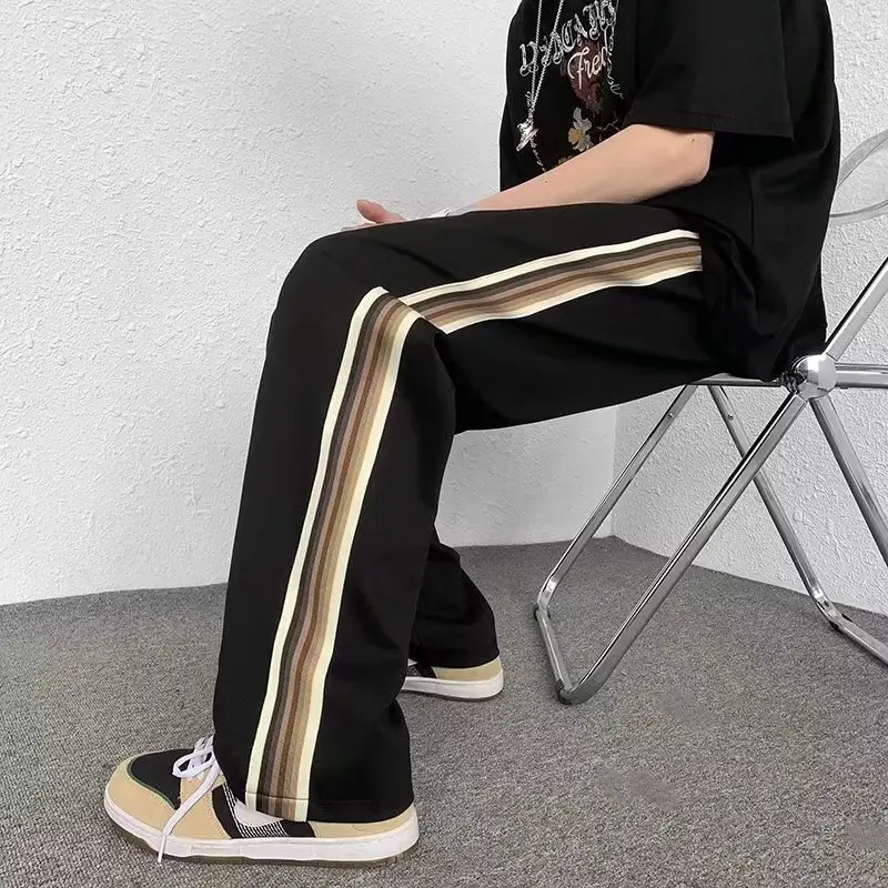 Men Black Side Stripe Casual Pants Loose American Style — feature 3