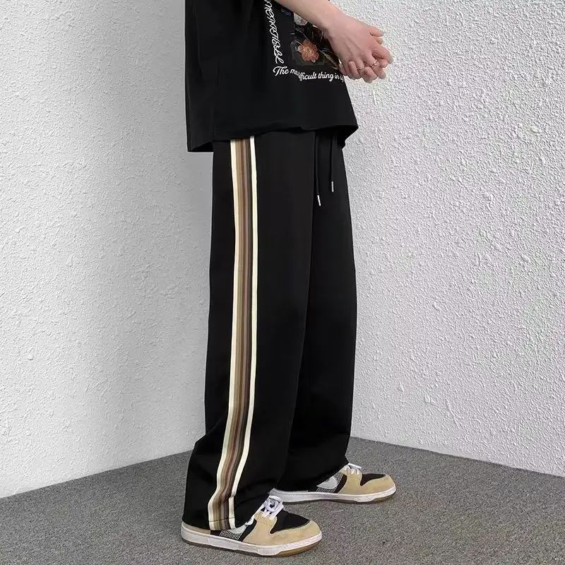Men Black Side Stripe Casual Pants Loose American Style — feature 4
