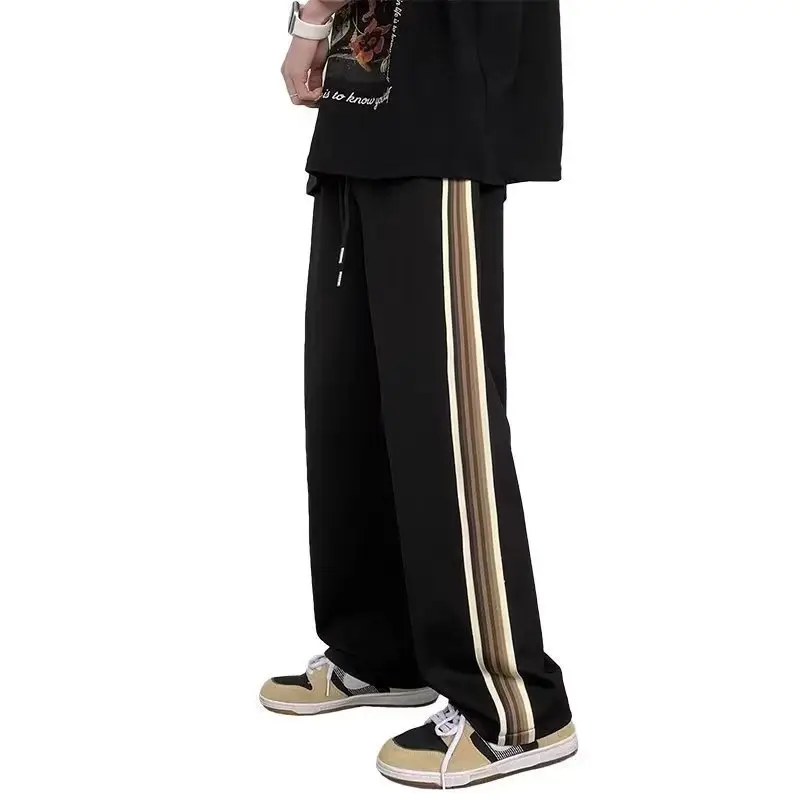 Men Black Side Stripe Casual Pants Loose American Style — feature 5