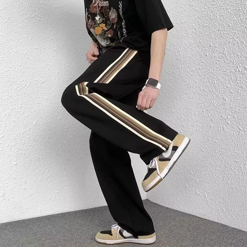 Men Black Side Stripe Casual Pants Loose American Style — feature 6