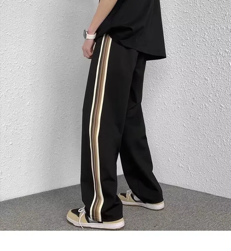 Men Black Side Stripe Casual Pants Loose American Style — feature 7