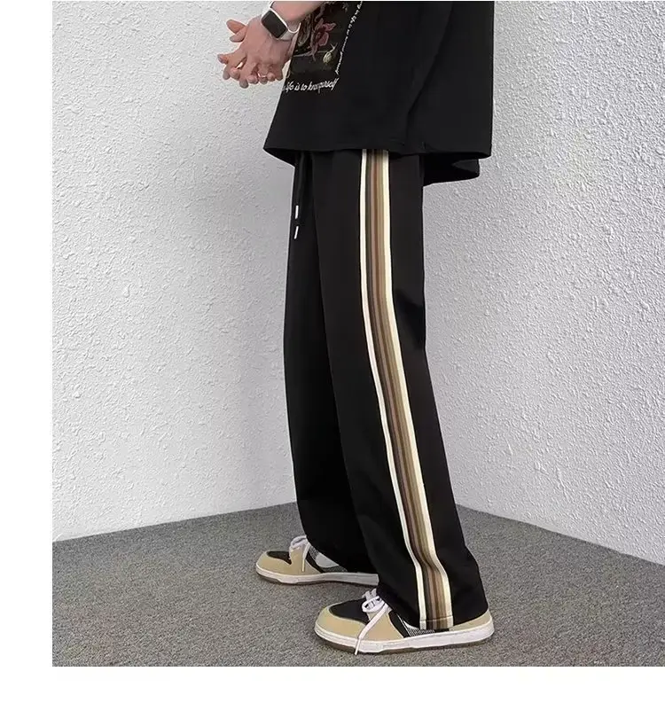 Men Black Side Stripe Casual Pants Loose American Style — feature 8