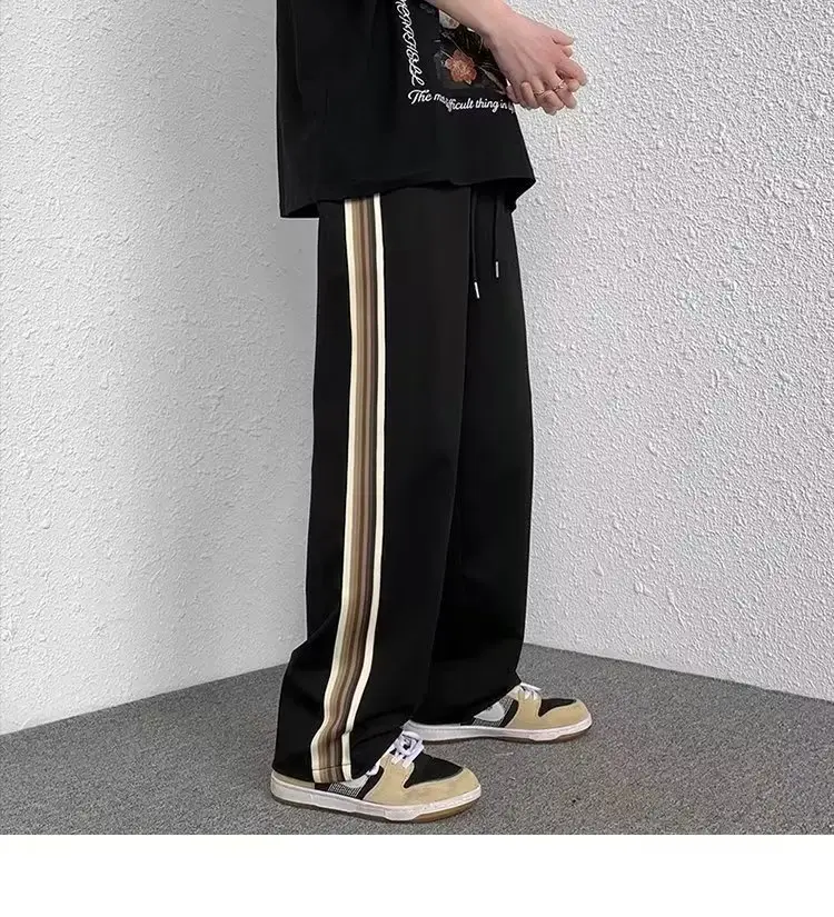Men Black Side Stripe Casual Pants Loose American Style — feature 9