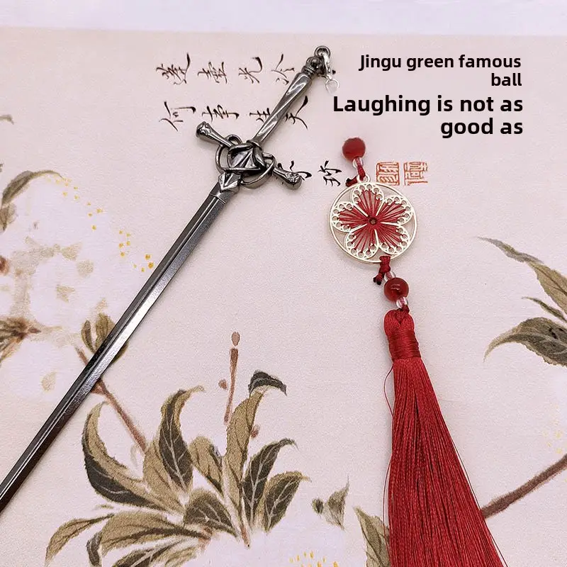 Antique Chinese Hairpin with Red Embroidery - Image 9