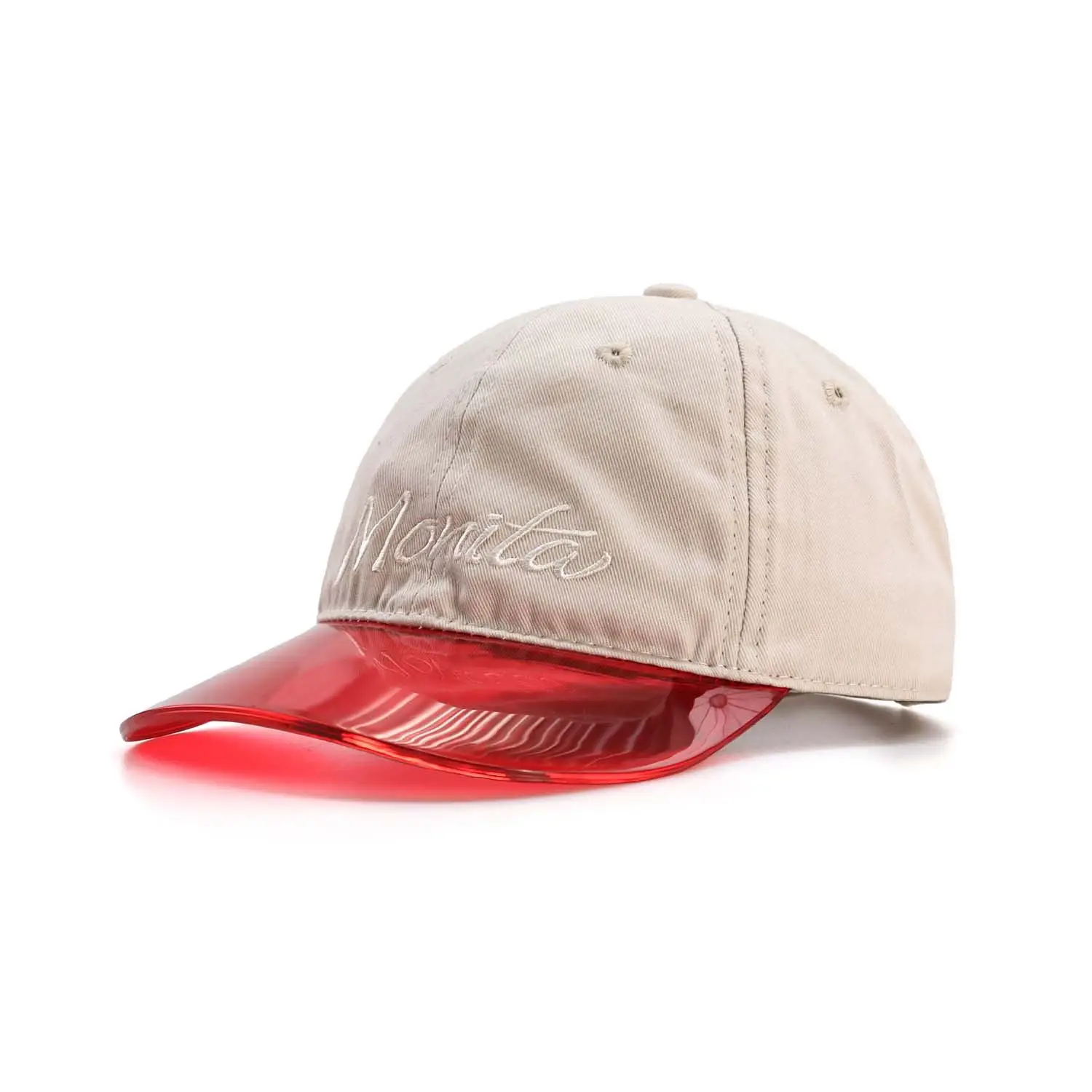 Women's Beige Red Flatback Sunblock Cap Set - Image 3