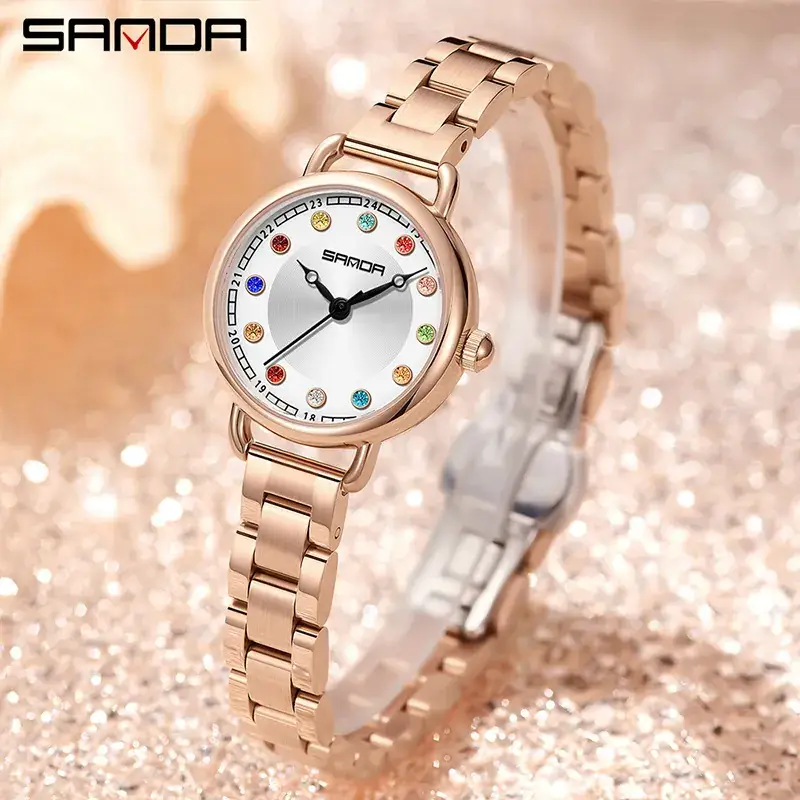 Sanda Women's Crystal Watch Brown Leather Band Quartz Waterproof - Image 21