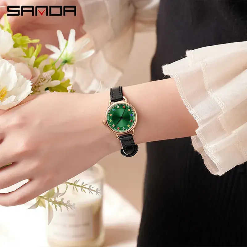 Sanda Women's Crystal Watch Brown Leather Band Quartz Waterproof - Image 22