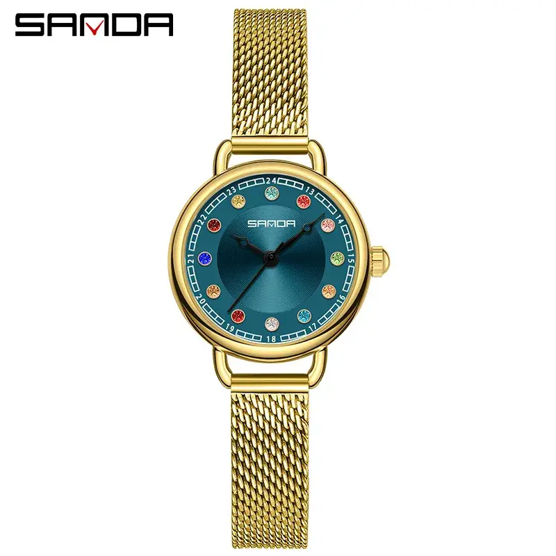 Sanda Women's Crystal Watch Brown Leather Band Quartz Waterproof - Image 10