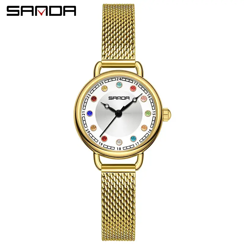 Sanda Women's Crystal Watch Brown Leather Band Quartz Waterproof - Image 11
