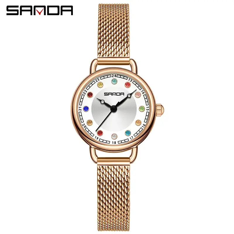Sanda Women's Crystal Watch Brown Leather Band Quartz Waterproof - Image 12