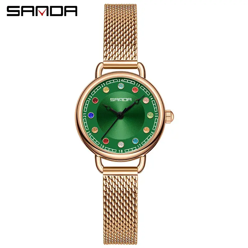Sanda Women's Crystal Watch Brown Leather Band Quartz Waterproof - Image 13