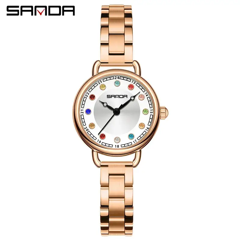 Sanda Women's Crystal Watch Brown Leather Band Quartz Waterproof - Image 17