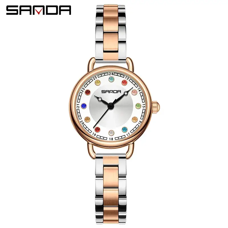 Sanda Women's Crystal Watch Brown Leather Band Quartz Waterproof - Image 18