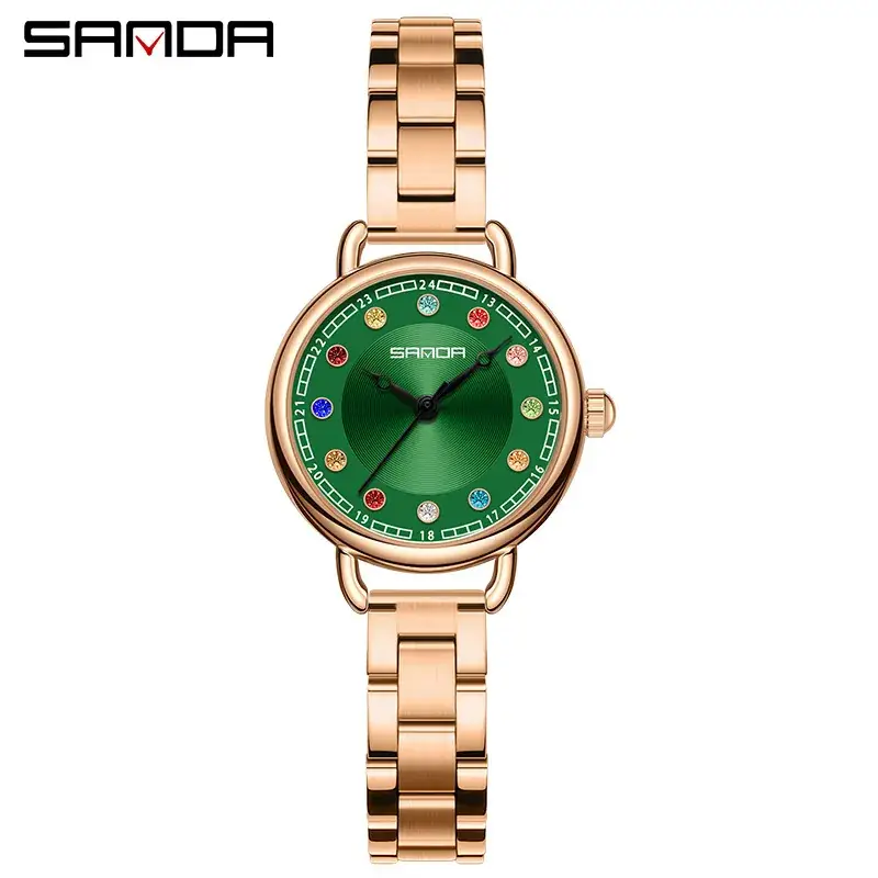 Sanda Women's Crystal Watch Brown Leather Band Quartz Waterproof - Image 19