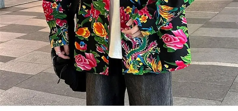 Northeastern Peony Flower Jacket Green Long Sleeve — feature 13