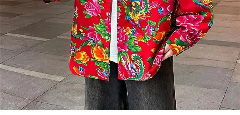 Northeastern Peony Flower Jacket Green Long Sleeve — feature 5