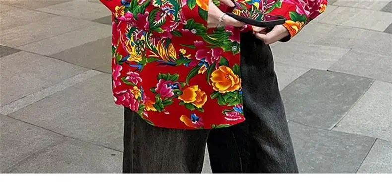 Northeastern Peony Flower Jacket Green Long Sleeve — feature 9
