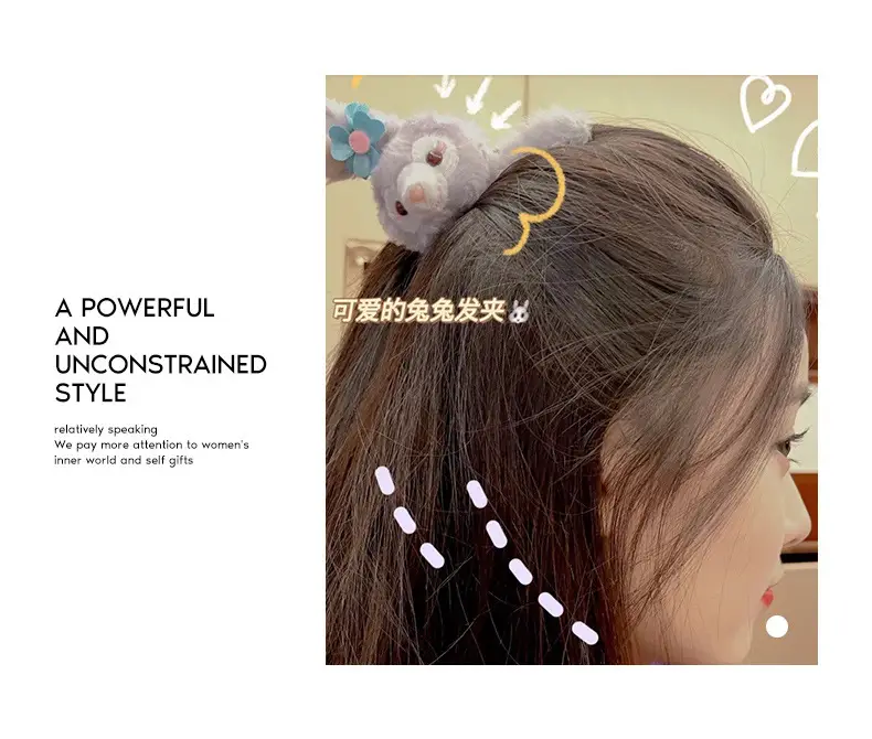 Pink Plush Rabbit Ears Headband for Women — feature 6