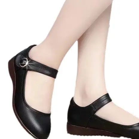 Leather Work Shoes Soft-soled Casual Leather Shoes Flat Bottom Middle-aged and Elderly One-line Buckle Square Dance Mother Shoes Women's Shoes Spring and Summer - Image 8