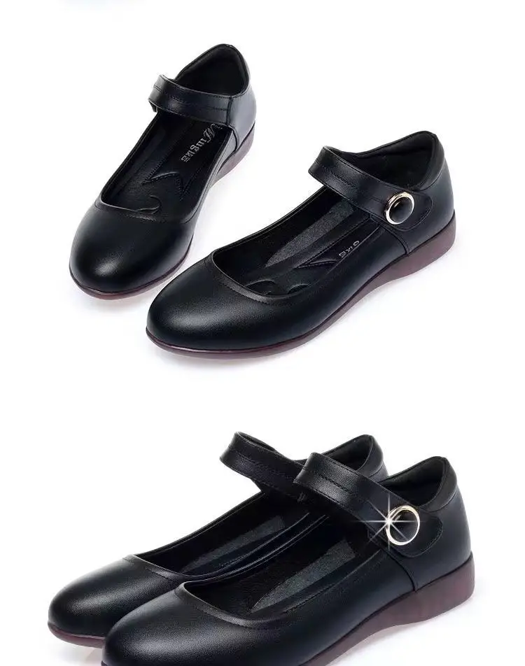 Leather Work Shoes Soft-soled Casual Leather Shoes Flat Bottom Middle-aged and Elderly One-line Buckle Square Dance Mother Shoes Women's Shoes Spring and Summer — feature 5