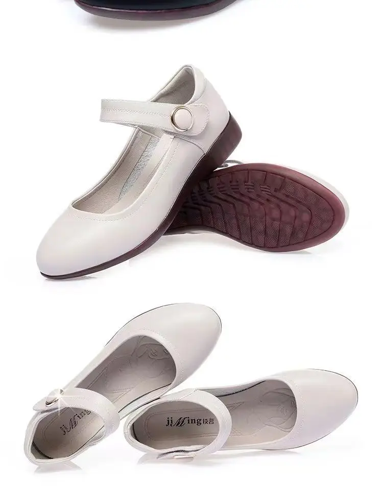 Leather Work Shoes Soft-soled Casual Leather Shoes Flat Bottom Middle-aged and Elderly One-line Buckle Square Dance Mother Shoes Women's Shoes Spring and Summer — feature 6