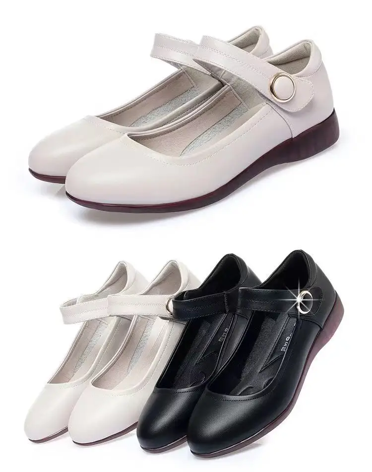 Leather Work Shoes Soft-soled Casual Leather Shoes Flat Bottom Middle-aged and Elderly One-line Buckle Square Dance Mother Shoes Women's Shoes Spring and Summer — feature 7