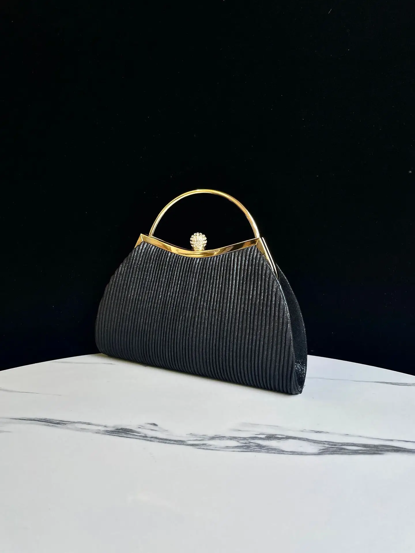Women's Rhinestone Evening Bag 281g Black Gold Handle - Image 5