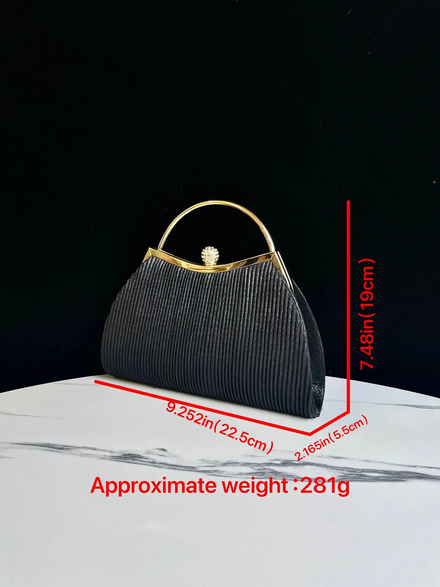 Women's Rhinestone Evening Bag 281g Black Gold Handle - Image 7