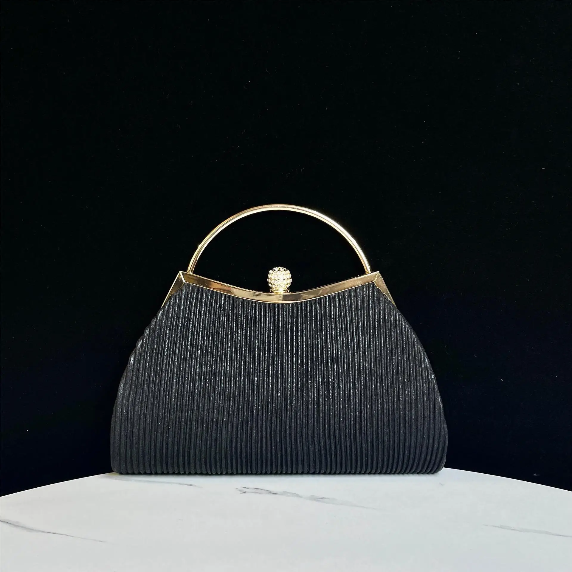 Women's Rhinestone Evening Bag 281g Black Gold Handle — feature 2