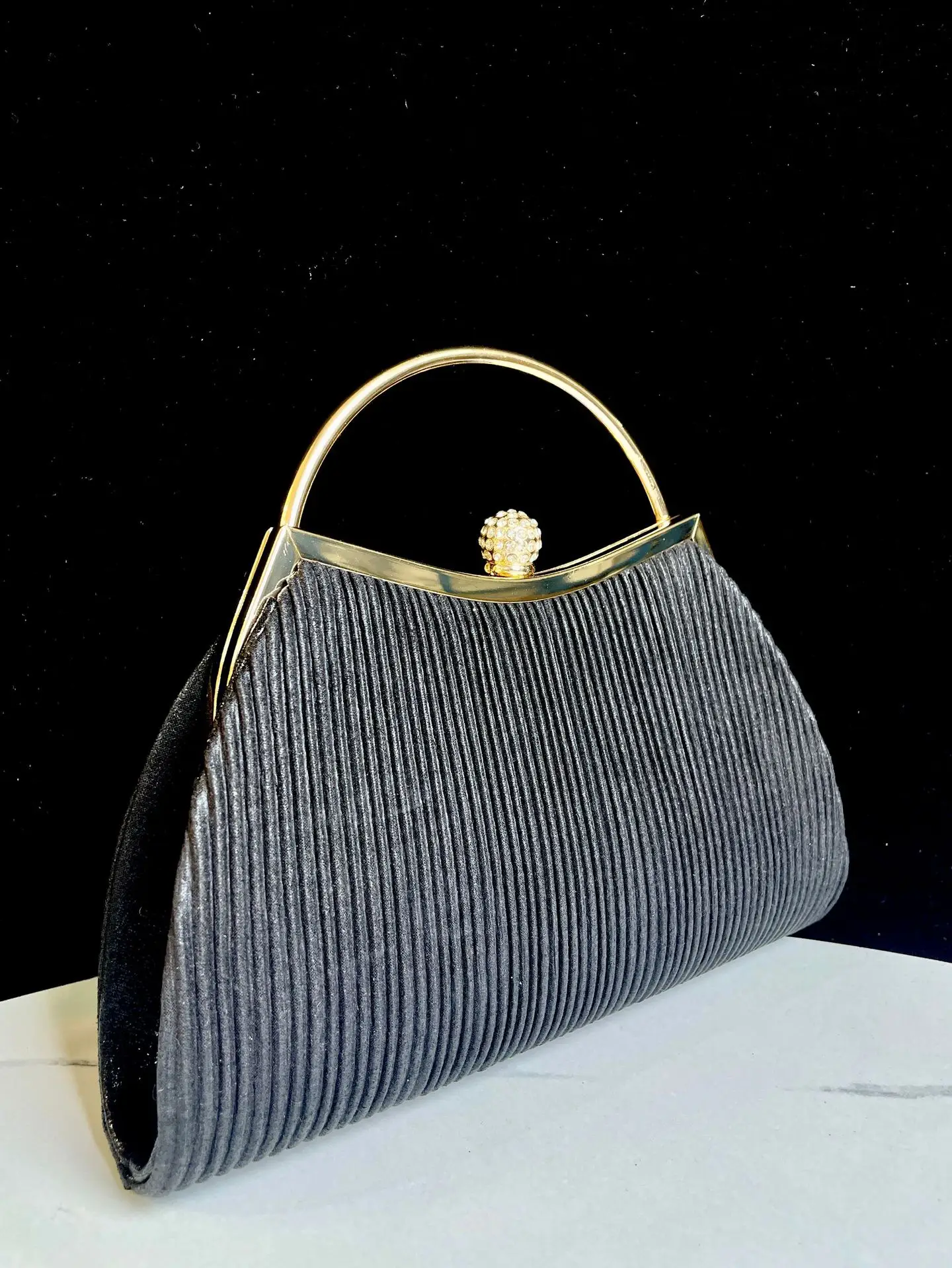Women's Rhinestone Evening Bag 281g Black Gold Handle — feature 5